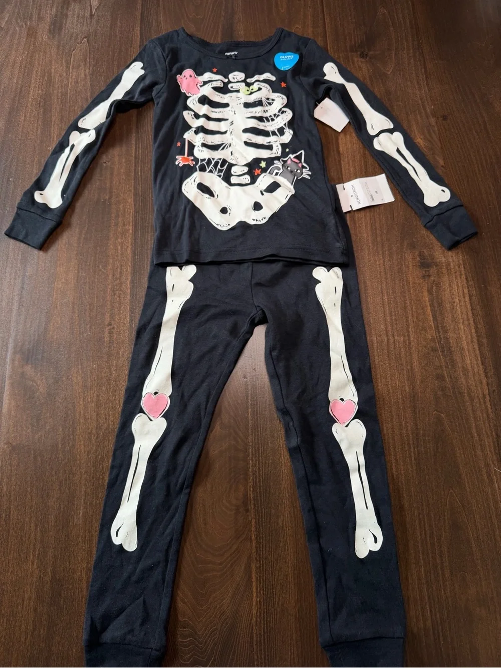Carter's Black Skeleton Pajama Set with Pink Heart Details